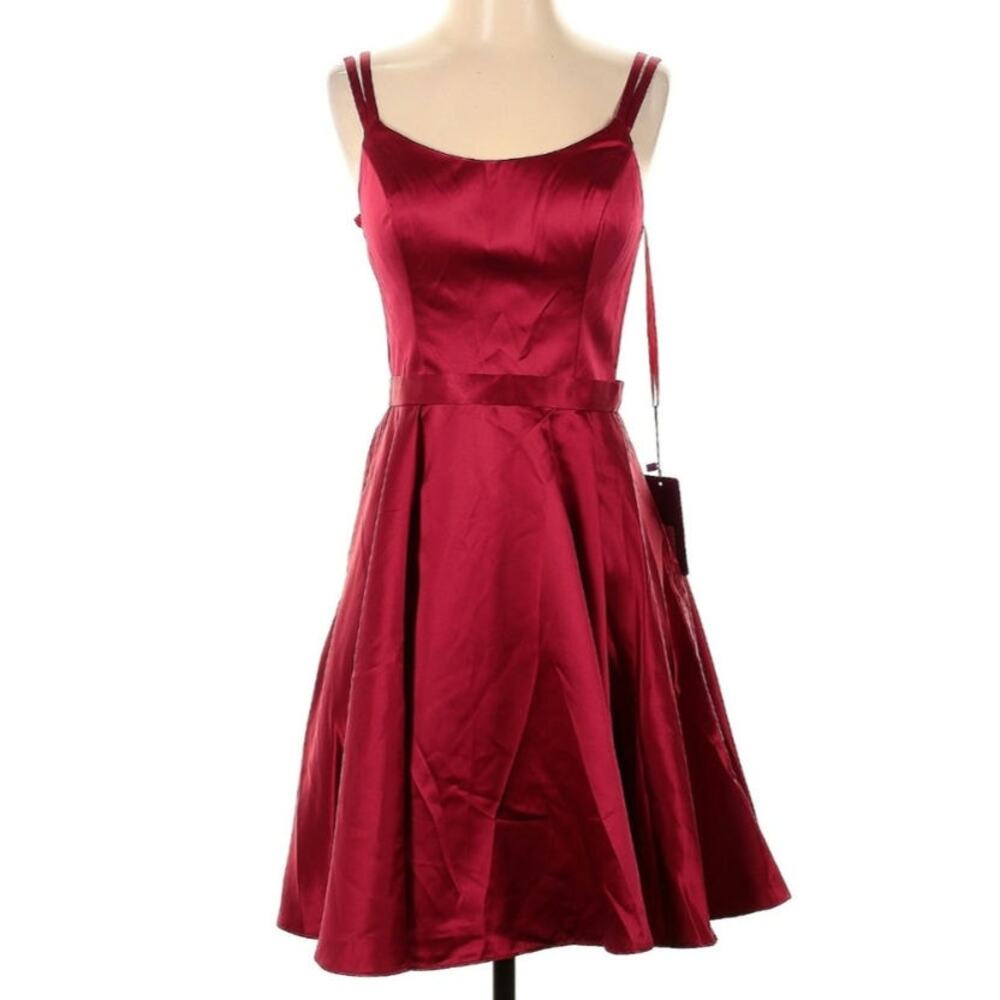 NWT Abby Paris Red Satin Mini Formal Dress - Picture 2 of 5